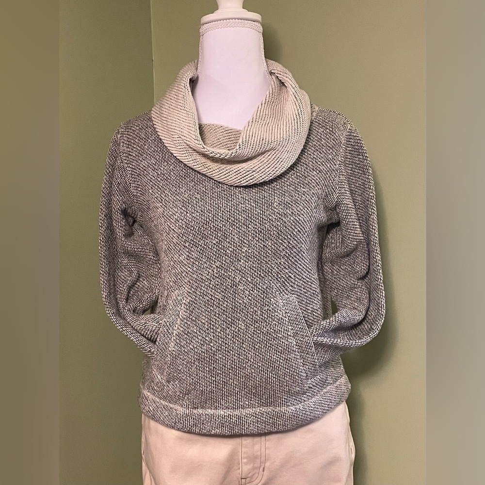 Eileen Fisher Cream and Gray Cowl Neck Sweater